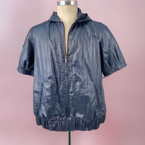 Chico’s Shiny Short Sleeve Hooded Zip Jacket Size 2 - Picture 15 of 15